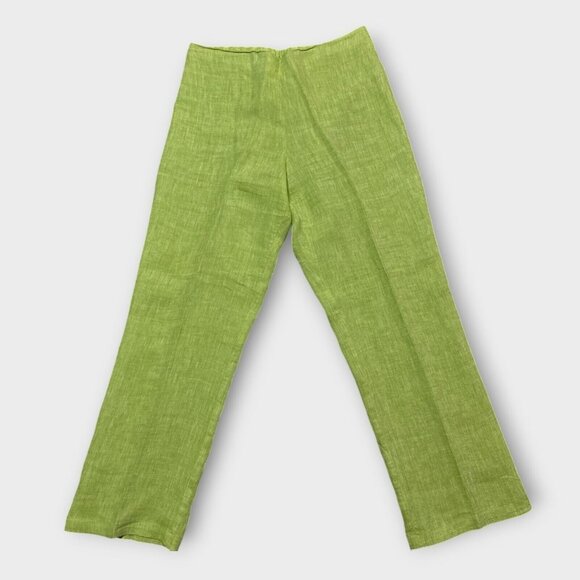 CTC Carol Turner Collection Pants - Vintage Womens Linen Pants M Green Wide Leg Coastal Vacay Beach Hawaii Tropical